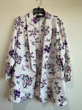 Worthington Women s White Purple Floral Blazer Size XL 3/4 Sleeve