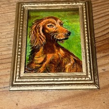 Maison de poupées miniature aquarelle encadrée originale, Setter irlandais par P Whiteley