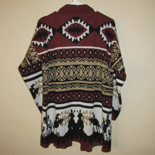 Myra Bag Open Cardigan Sweater Aztec Cowboy Southwestern Print Women's sz L - Picture 4 of 5