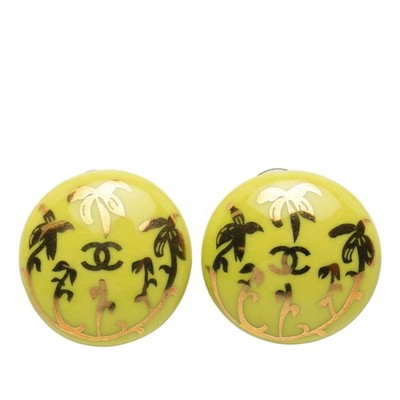 Chanel Coco Mark Earrings, Light Green, Gold Plated, Women's, CHANEL GZl1dhbb