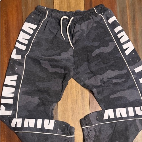 PINK Victoria's Secret Gray Camo Track Pants Rhinestone Logo Joggers Mens M