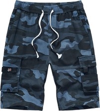 Men's Cargo Shorts Elastic Waistband Drawstring Summer Casual Cotton Pants