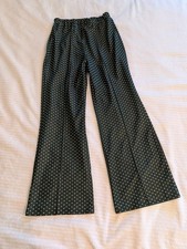VTG 70s Women's Knit Pants Forest Green/White Polka Dot. Flared ,App.Size 14-16