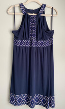 INC International Concepts Halter Dress Size L Navy Blue Short Silver Detail 