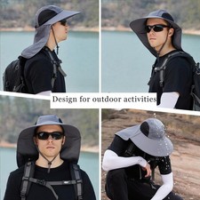 Wide Brim Sun Hat with Neck Flap UV Protection Hiking Fishing Cap for Men Women