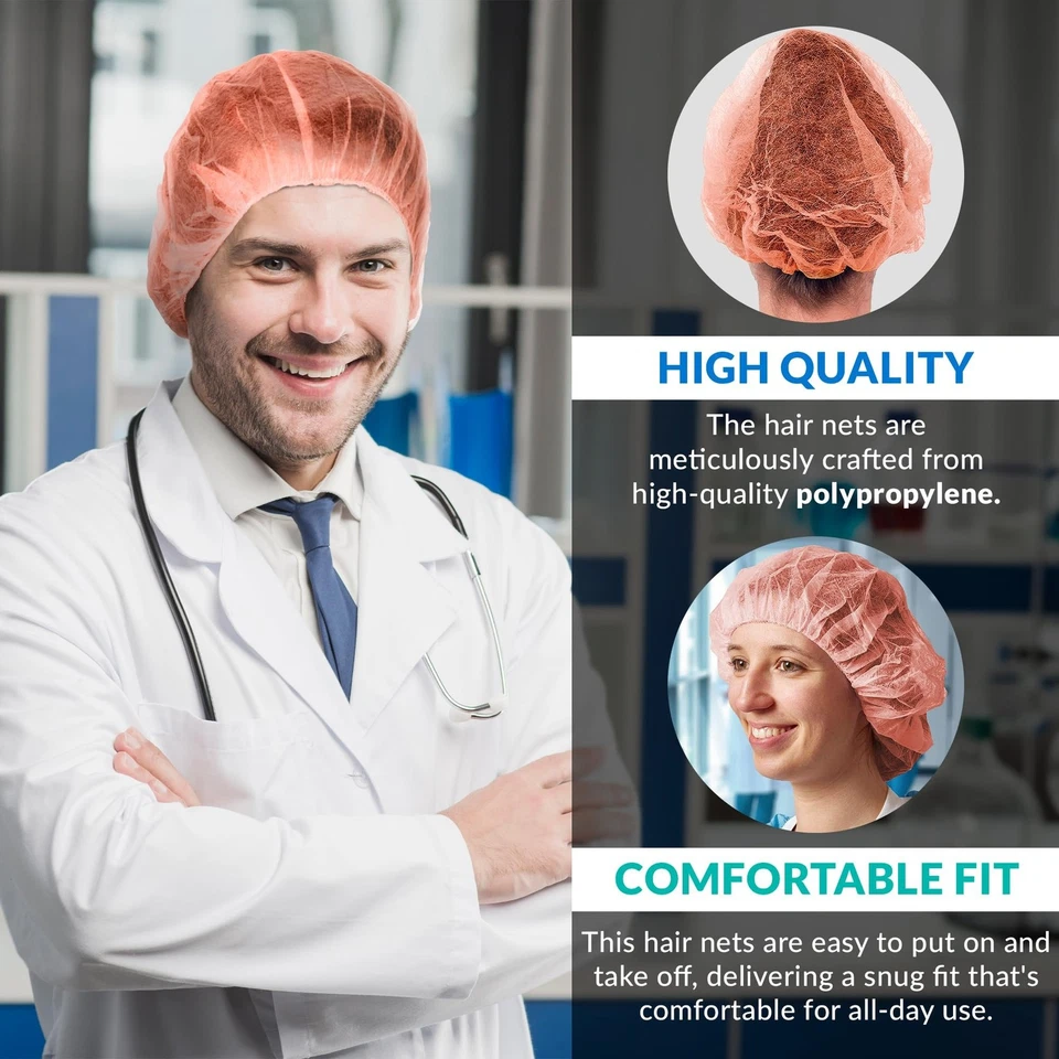 Оранжевые пышные колпачки 24 дюйма упаковка 100 шт. нетканые одноразовые покрывала для волос - Изображение 3 из 4