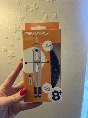 Fiskars Compass & Protractor Set 12in 180 Degree Metal Math Tool New