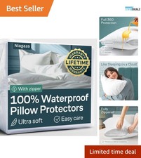 4-Pack Waterproof Pillow Protectors with Auto-Lock Zipper - 20x26 inches