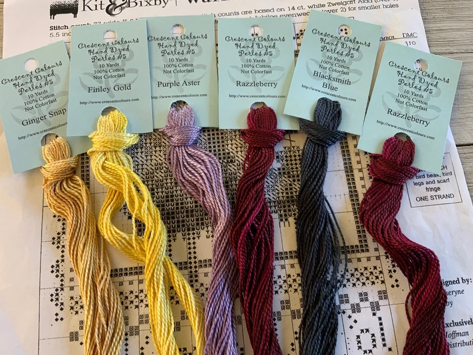 6 Skeins ~ CRESCENT COLOURS #5 PERLE COTTON THREAD with Kit & Bixby Warm Wool - Image 2 of 3