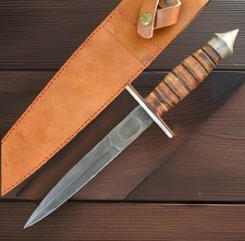 Handcrafted Double Edge Dagger Forces Knife War Fighting With Leather Handle
