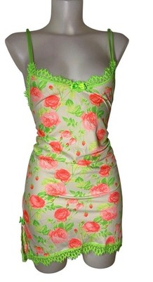 Vtg 90s Betsy Johnson Sz M White Floral Slip Dress Romantic Coquette Kawaii 