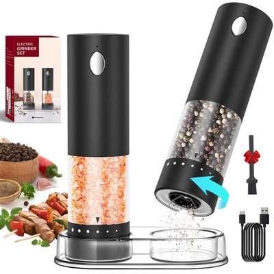 CIRCLE JOY Electric Salt and Pepper Grinder Set Black Set/Storage Base 