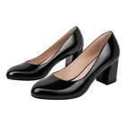 Women's Chunky Mid Heel Patent Leather Pumps Slip On Round Toe Court Shoes US12 — photo 1