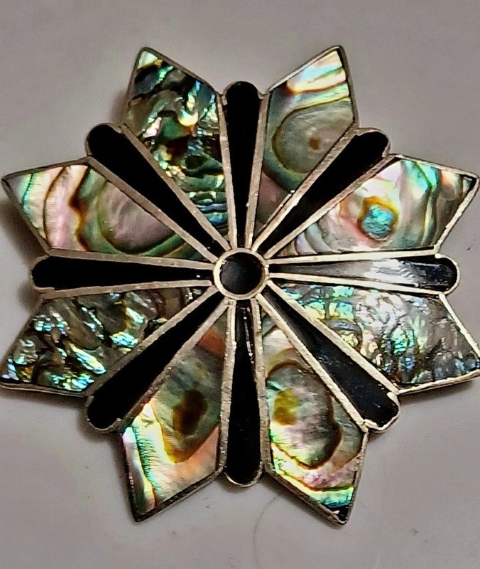 Mexico Sterling Silver 925 Abalone Flower Brooch Pin, Multicolor