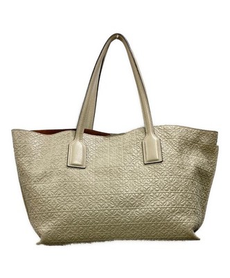 LOEWE Repeat Anagram T Shopper Tote Bag Beige Women Used Authentic