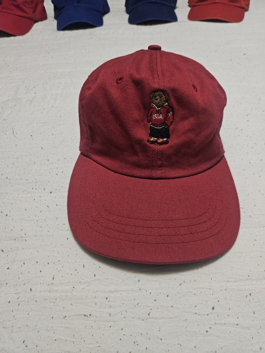 Vintage Ralph Lauren Polo Sport Dads Hat Red USA Teddy Bear Hat | eBay