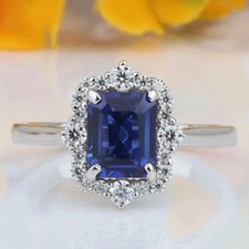 5.50 Ct Emerald Cut Natural Sapphire & Diamon...