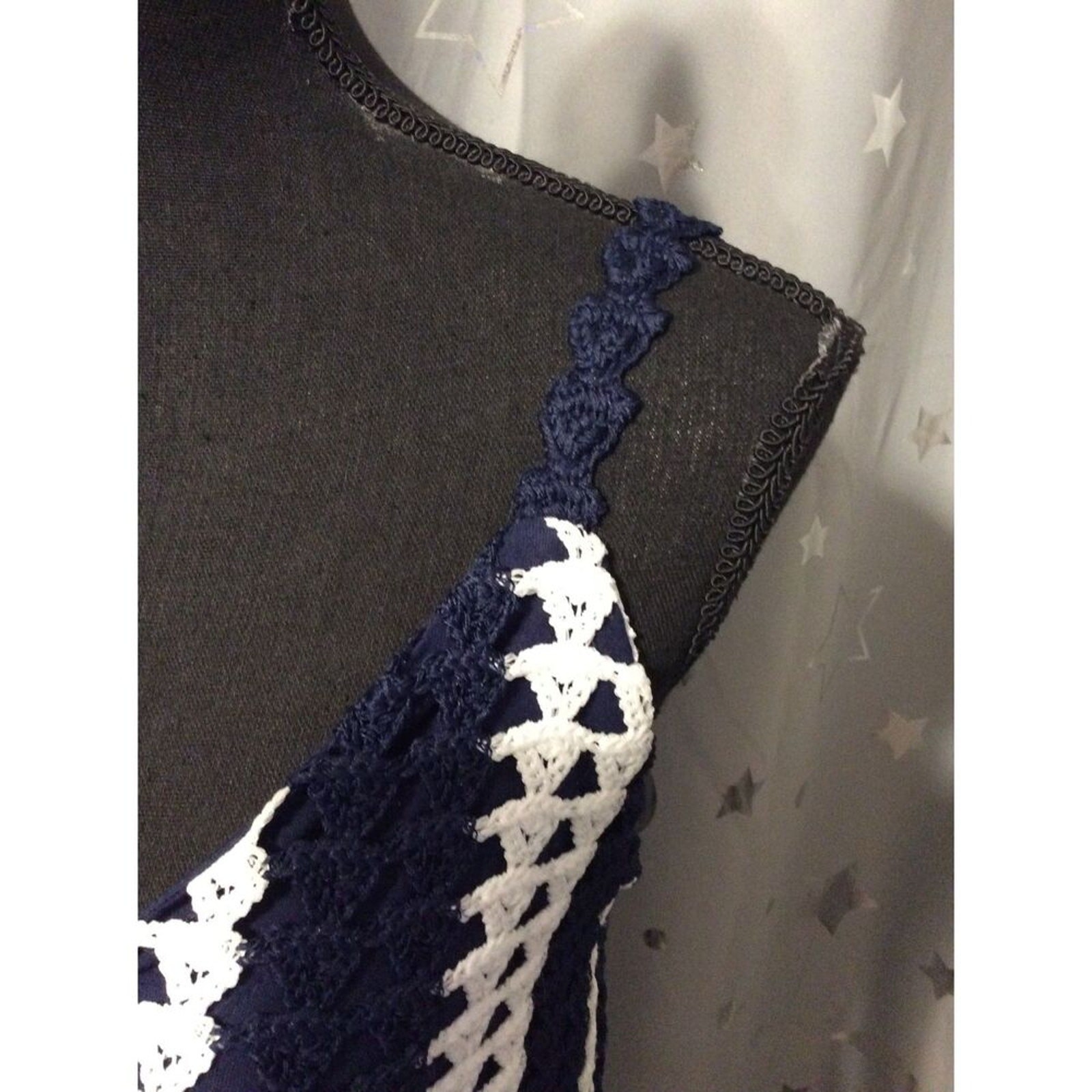 Zara Navy and White Crochet Midi Dress image 5