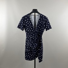 Sezane Paris Wrap Dress Navy White Polka Dot Organic Cotton Blend Women Size M