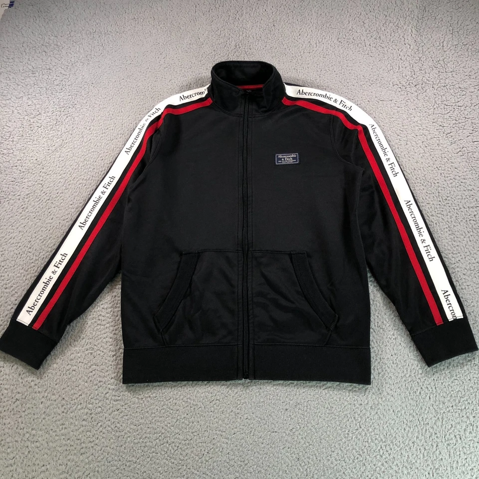 Abercrombie & Fitch Tracksuit Mens Small Black Stripe Jacket Pants 2 Set Retro - Image 2 of 4