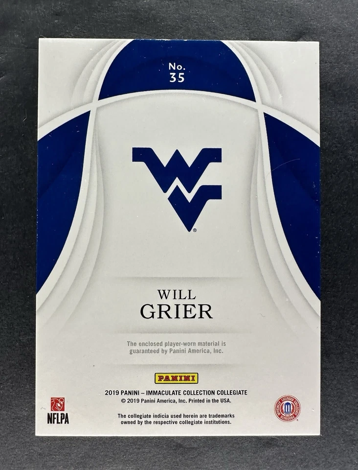 2019 Panini Immaculate Collegiate Cleats West Virginia WVU Will Grier /40 - Image 2 of 2