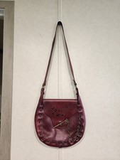 VTG 70s Boho Hippie Handmade Hand Tooled Leather Saddle Shoulder Bag Pin Closure