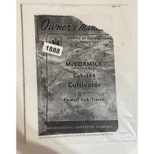 International Harvester McCormick Cub -144 Cultivator Farmall Cub Tractor Book