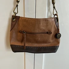 The Sak Brown Leather Shoulder Bag Purse Brown Braided Straps Metal Accent Clean