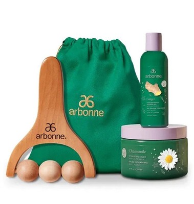 ARBONNE Gift Set Chamomille Hydrating Gel  & Ginger Shower Gel & Body Roller NEW