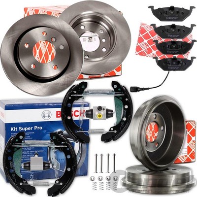 FEBI BREMSSCHEIBEN 256mm+BELÄGE+TROMMELN 200mm+BOSCH BACKEN für VW POLO 9N