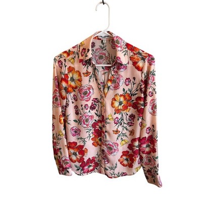 Express Portifino Pink Button Up Floral Blouse Size XS