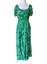 Anthropologie Kindred Kelly Green Maxi Dress XL Milkmaid Fairy Cottage Botanical