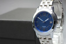 Near MINT* PHILIP MORRIS V145-0BX0 Blue Date Silver 35mm Quartz Men's Watch
