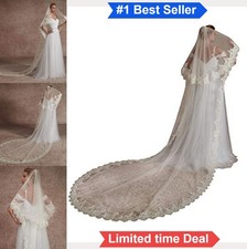 2 Tier Cathedral Wedding Veil 118 Inch Long Soft Tulle Sequin Lace Bridal