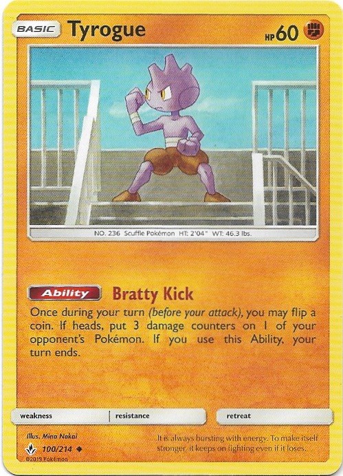 Tyrogue 100/214 Uncommon Unbroken Bonds Pokemon Near Mint