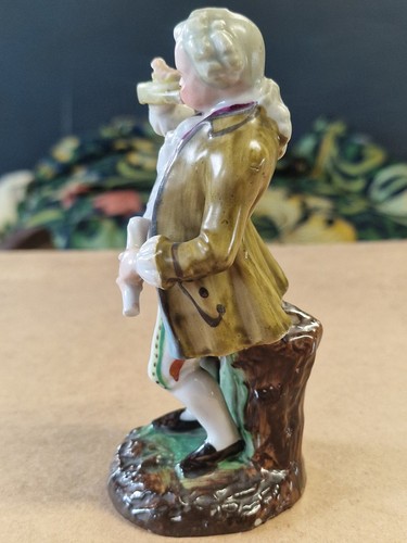 Antique Continental Porcelain Figurine Boy Blowing a Horn c1800, 18th C Dress (photo 3)