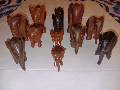 Lot of 12 Vintage Wooden Elephants