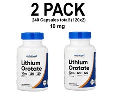 Nutricost, Lithium Orotate, 2 PACK, 10 mg, 120 Capsules each 240 total 