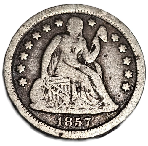 1857 SEATED LIBERTY TEN CENTS FINE FREE USA SHIPPING!