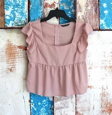 Women's Shein Square Neck Flying Sleeve Blouse Flowing Top MEDIUM Dusty Pink