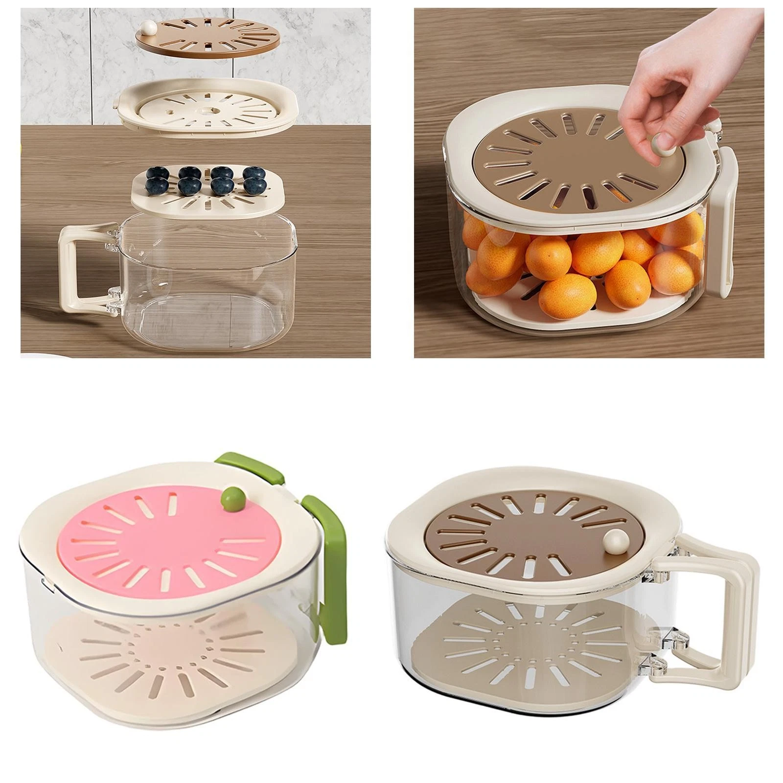 Fruit Drain Basket with Lid Practical with Vents Portable Home Use Keeper