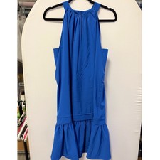 Calvin Klein Dress Blue Halter Ruffle Hem Cocktail Chic Minimalist 8