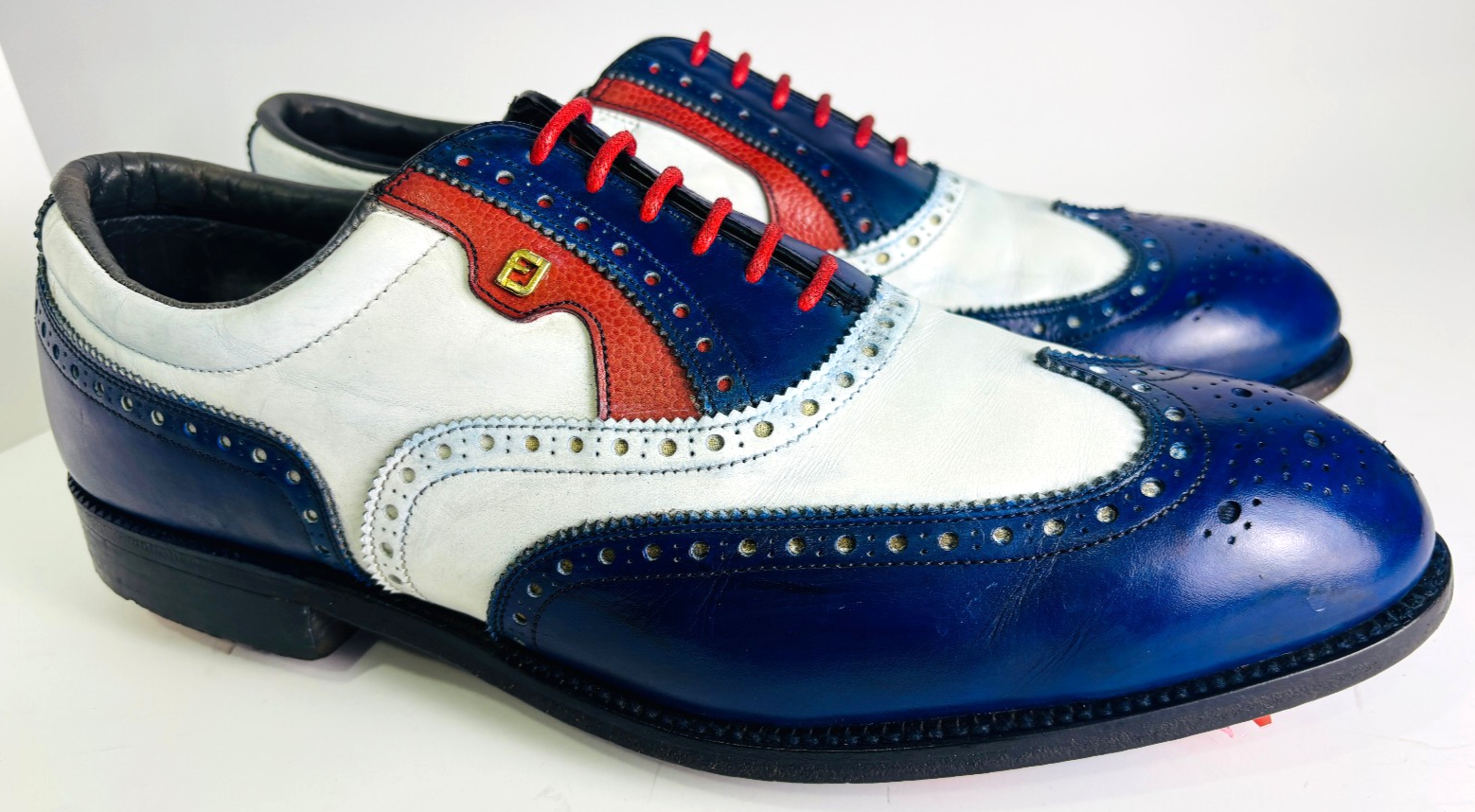Vintage FootJoy Classics Golf Shoes USA Made Red White Blue Wingtips Size 11.5 D