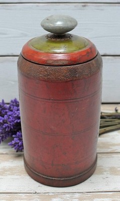 Antique Wooden Lacquer Painted Kum Kum Powder Tika Box Original Old Hand Carved