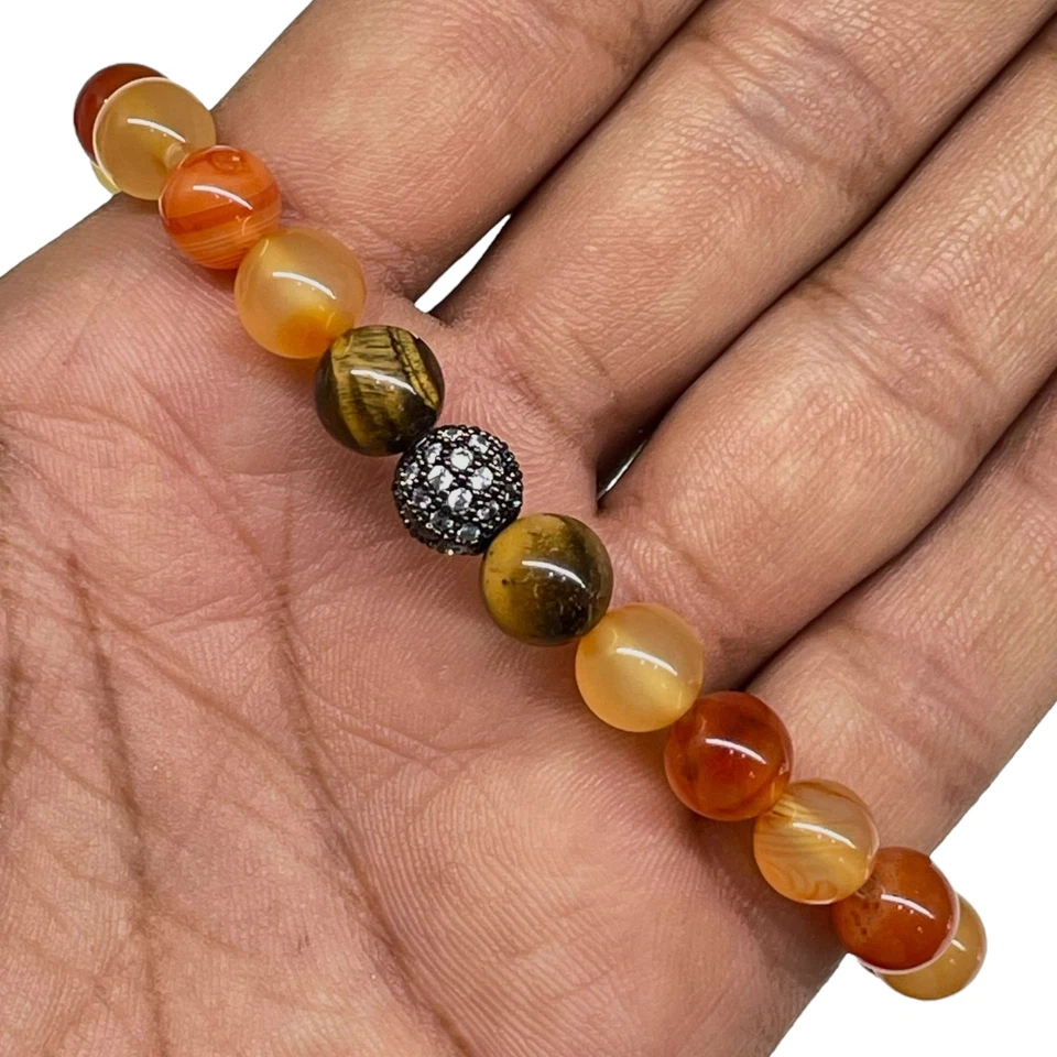 Handgemacht Stretch Armband 8mm Natürlich Achat Perlen & Cz Discokugel Unisex - Bild 4 von 4