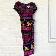 Jessica Howard Vintage 90's Bold Printed Leopard Jewel Tone Dress