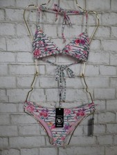  168 Wildfox White Pink Floral Striped Bikini XS Top S Bottom Set W273