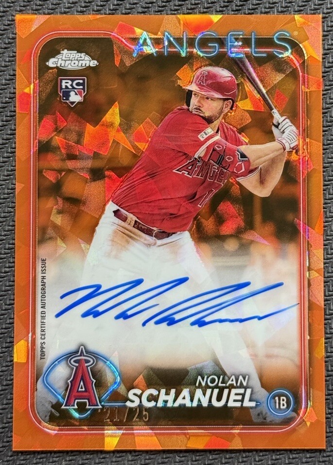 2024 Topps Chrome Update Sapphire Nolan Schanuel RC Orange Refractor Auto /25