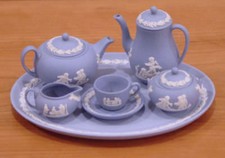 WEDGWOOD MINI / MINIATURE BLUE JASPERWARE 12 PIECE TEA  COFFEE SET NEW IN BOXES