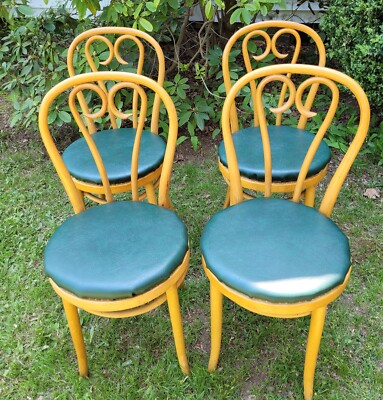 Vintage 70's Romanian Bentwood Thonet Style IceCream Bistro Padded Chair  Set